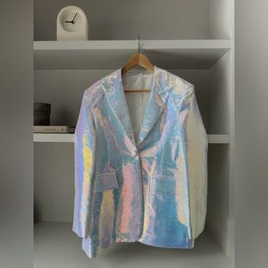 Iridescent Sequin Blazer - Pastel Rainbow Sheen